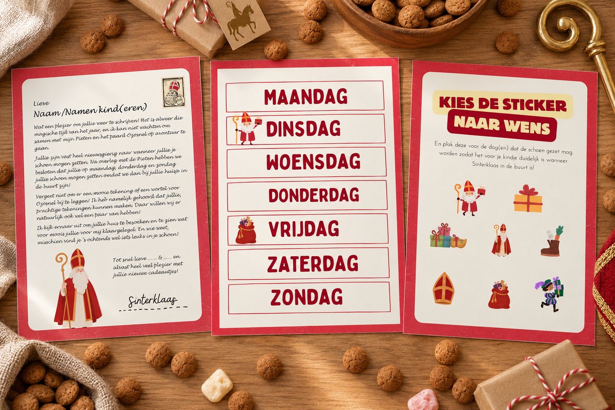 Printable Bundel: Een goede Sinterklaas start (Aftelkalender, Schoenzet Schema & Brief) (Word/PDF)