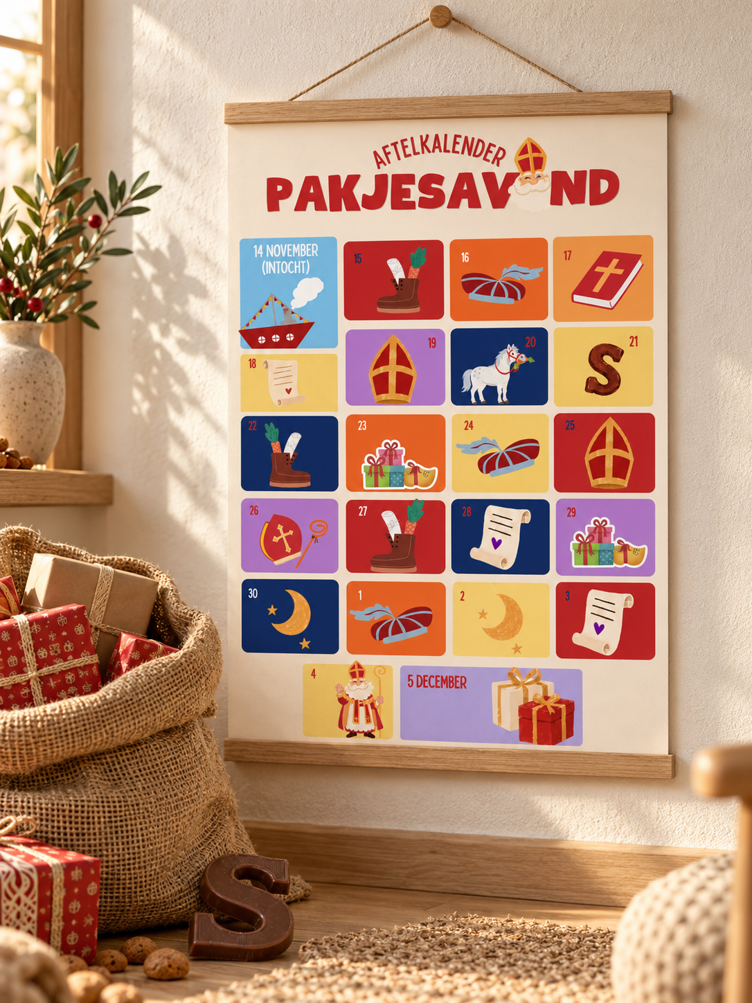 Sinterklaas Aftelkalender. Pakjesavond (14 nov t/m 5 dec)